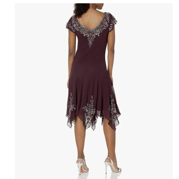 J Kara Flutter Sleeve Hanky Hem Short Cocktail Beaded Dress NWT Sz18 - Picture 5 of 12